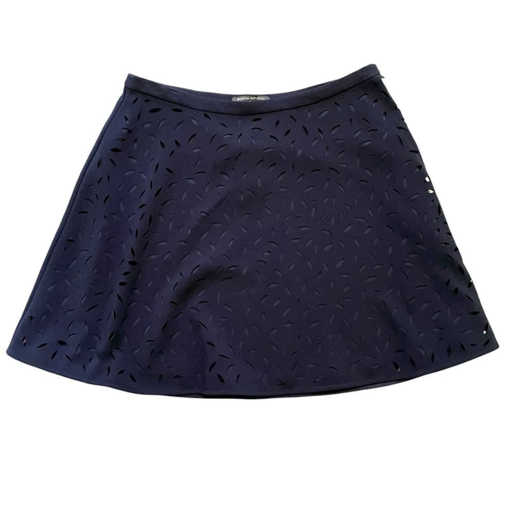 Banana Republic Navy Blue Laser Cut Aline Mini Skirt 8